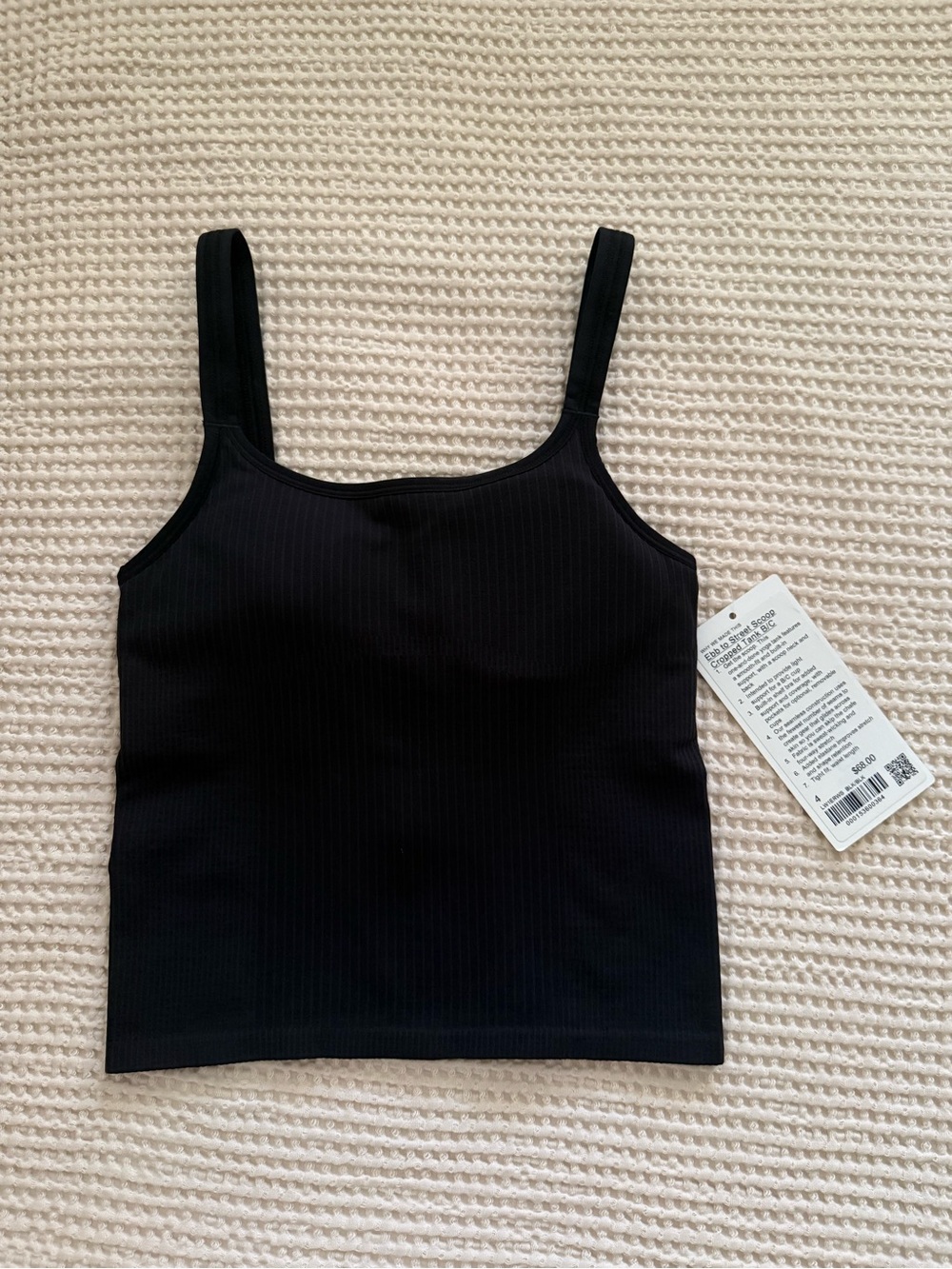 NWT Lululemon Black Ribbed Square-Neck Tank Top